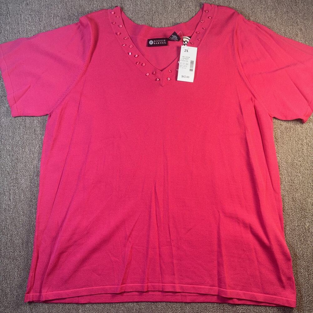 Maggie Barnes VTG Women’s Shirt Sleeve Top Pink Embellished 2X NWT